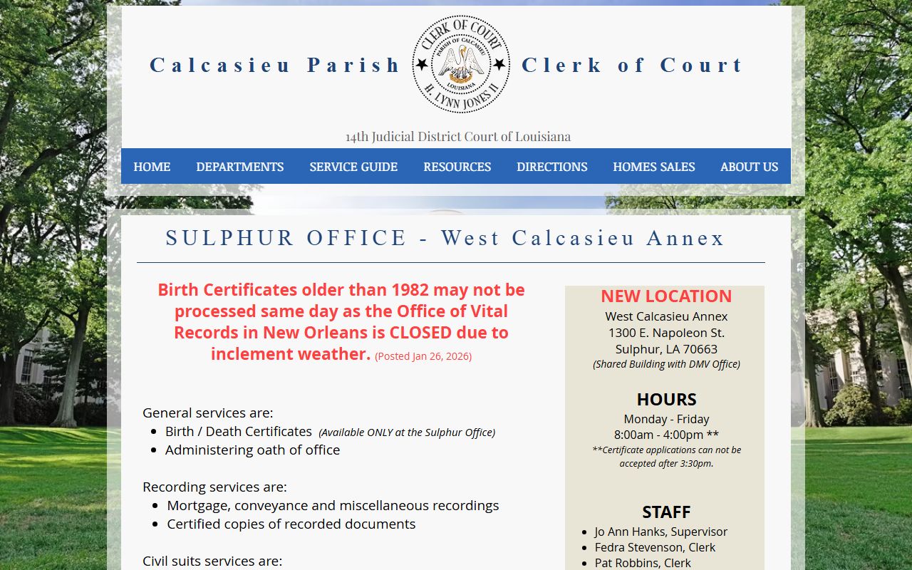 Calcasieu Parish Clerk of Court Sulphur Annex records access