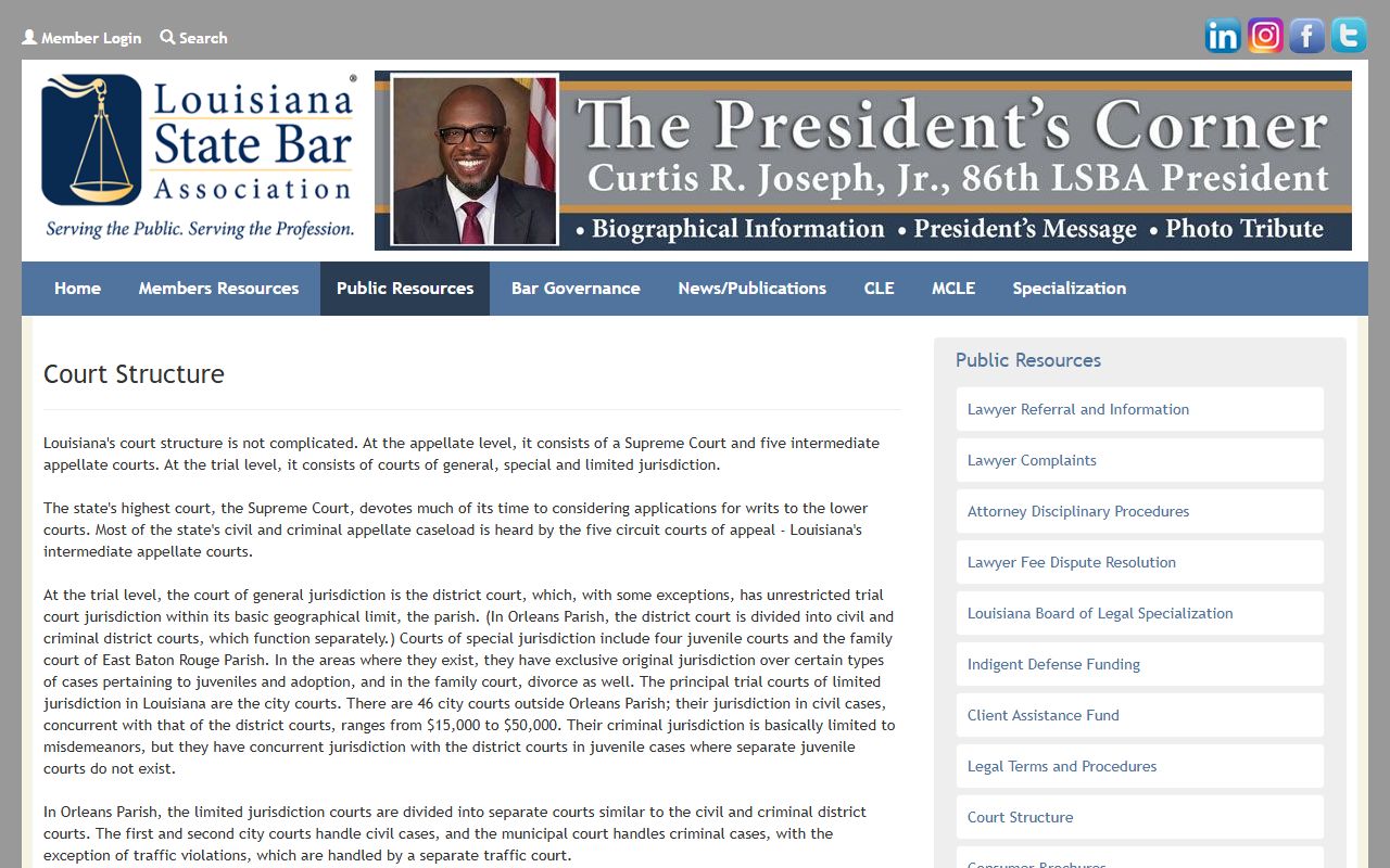 Louisiana State Bar court structure page