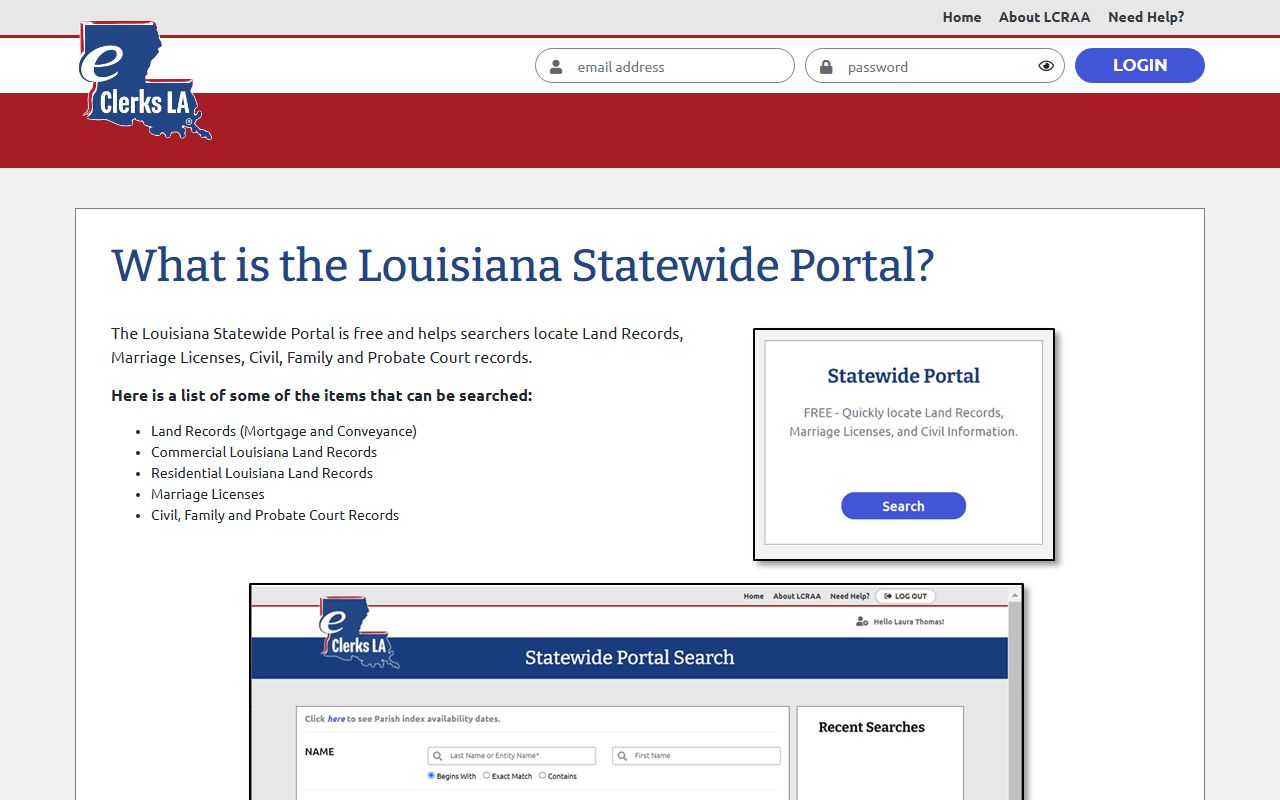 eClerks Louisiana statewide portal information page