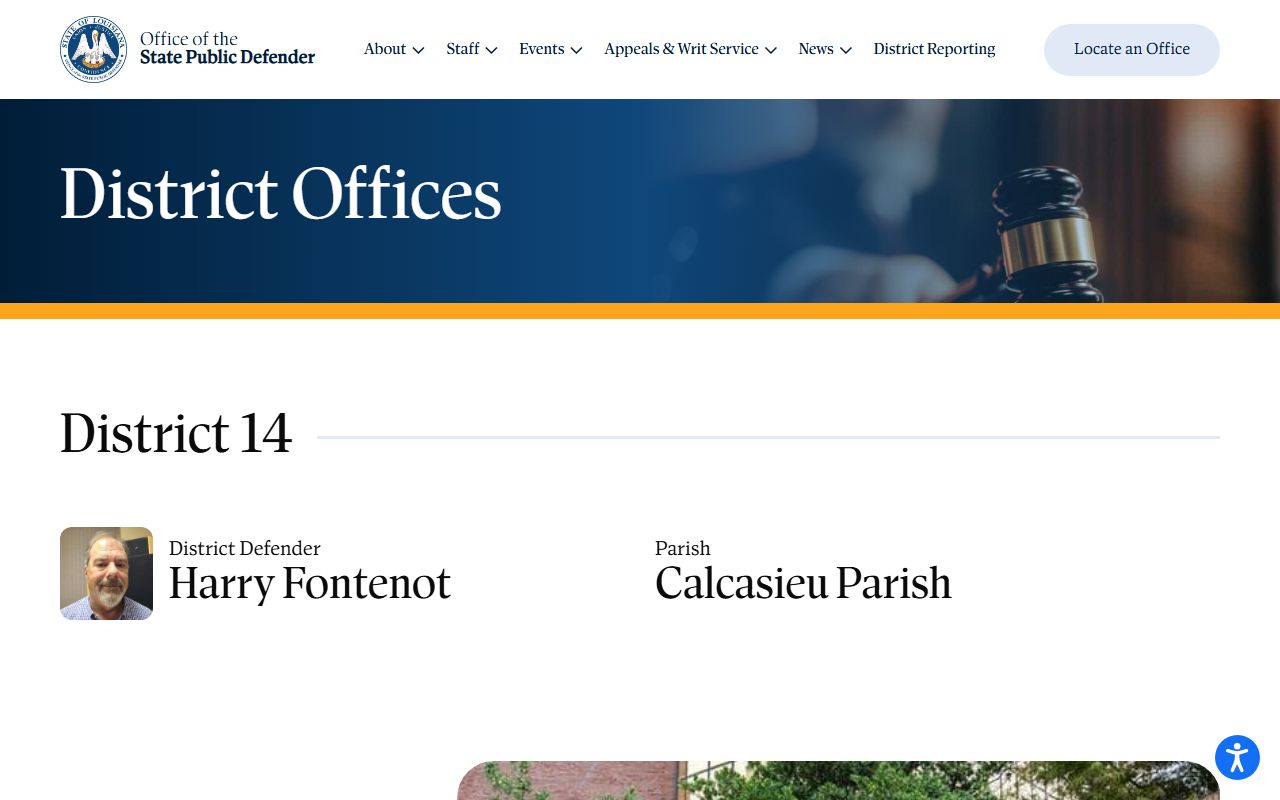 Louisiana Public Defender District 14 contact page for Calcasieu Parish