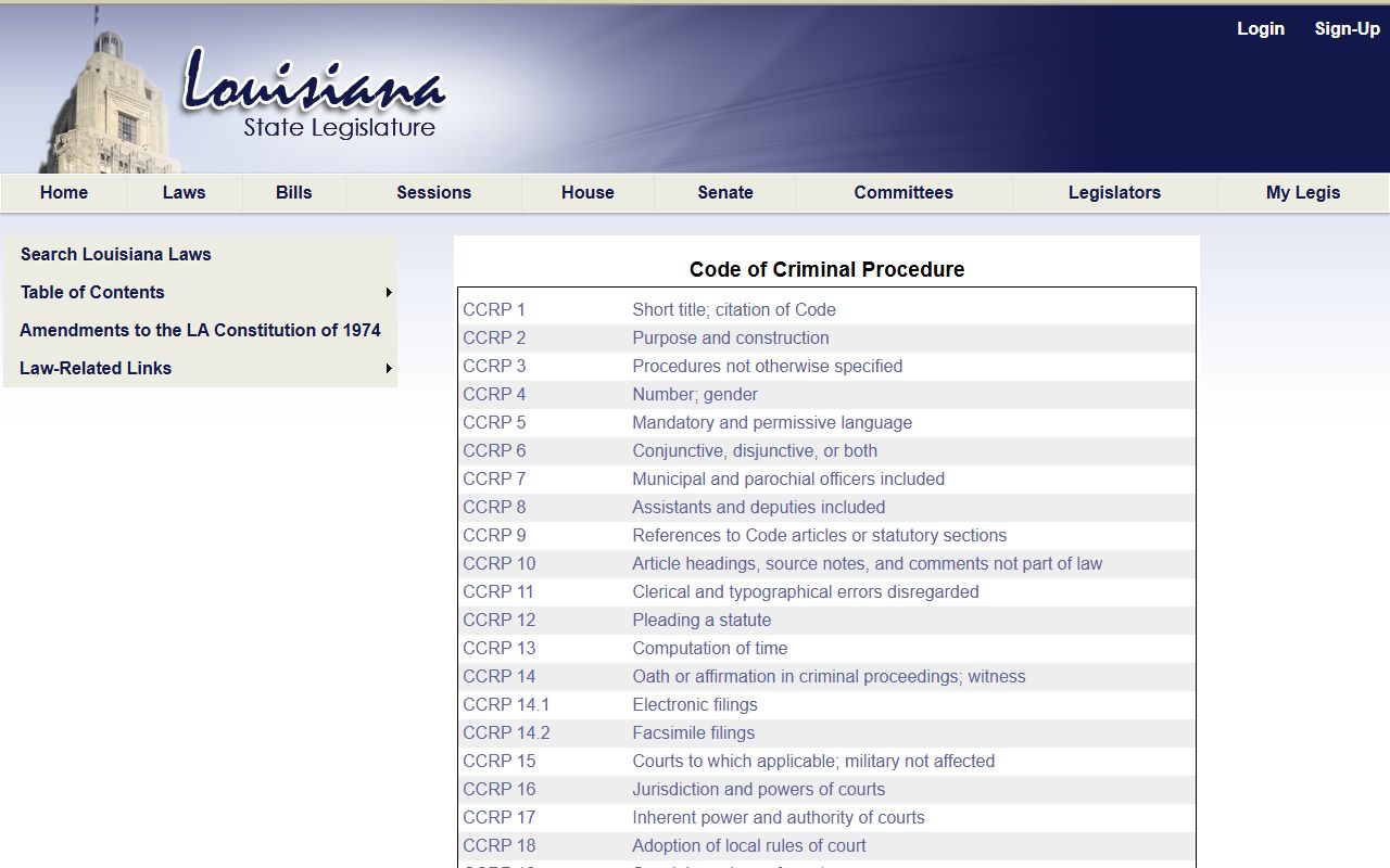 Louisiana criminal procedure expungement articles webpage