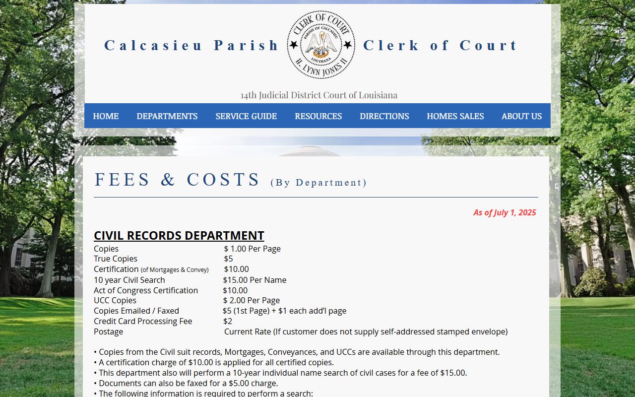 Calcasieu Parish court records fees and copy costs