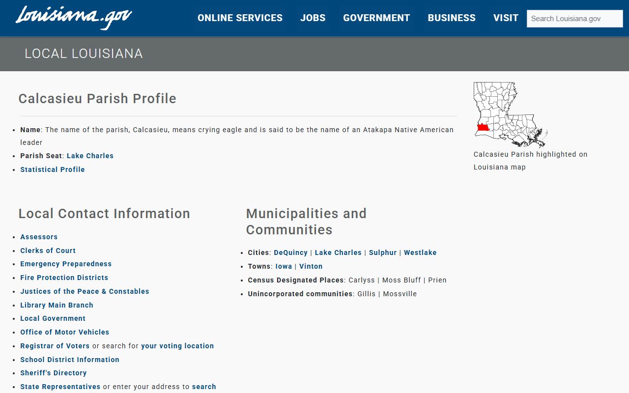 Calcasieu Parish court records and Louisiana parish profile