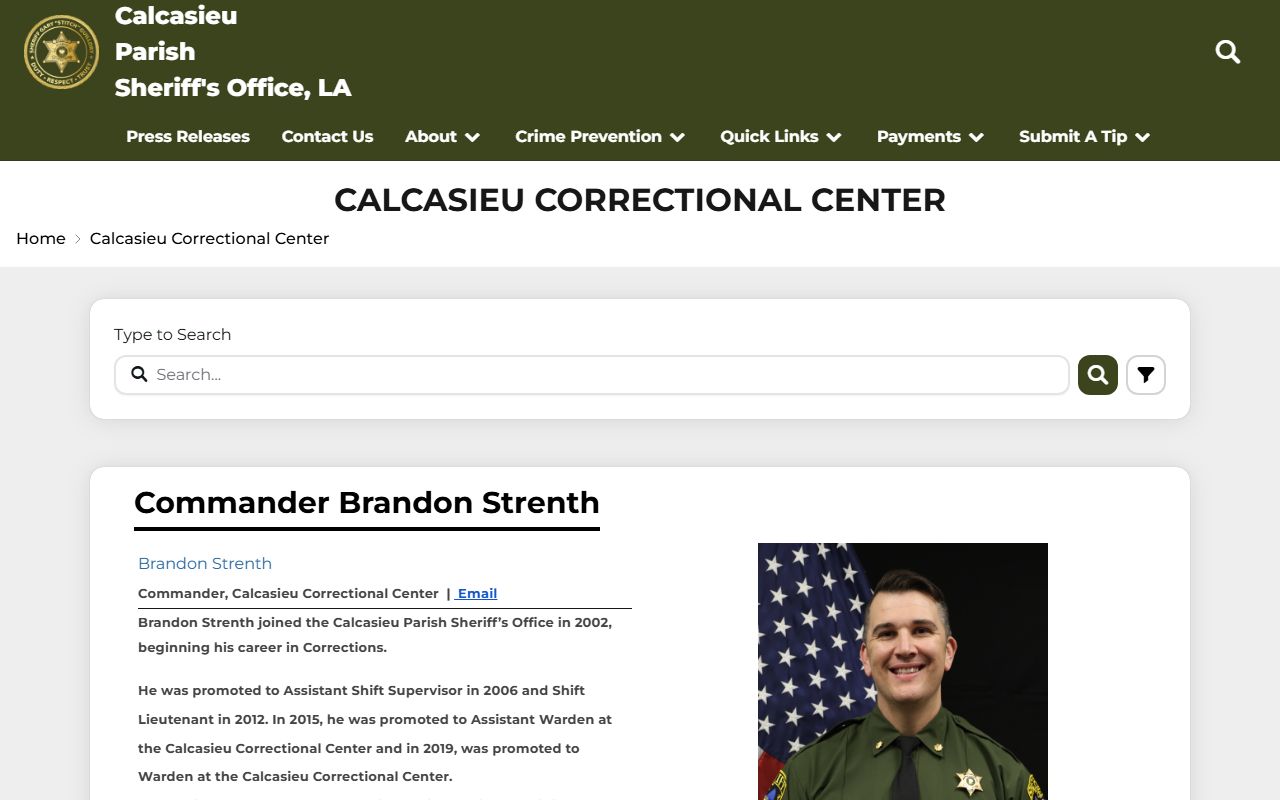 Calcasieu Correctional Center page from CPSO