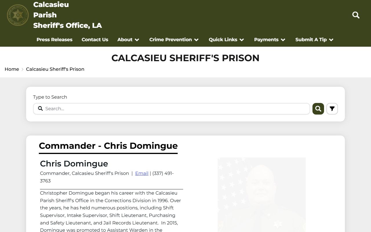 Calcasieu Sheriff's Prison page from CPSO