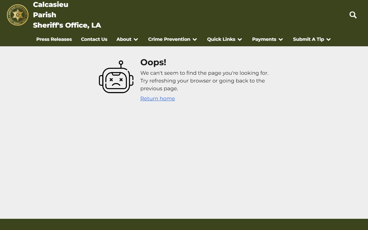 Sample Calcasieu Parish Sheriff's Office inmate profile page