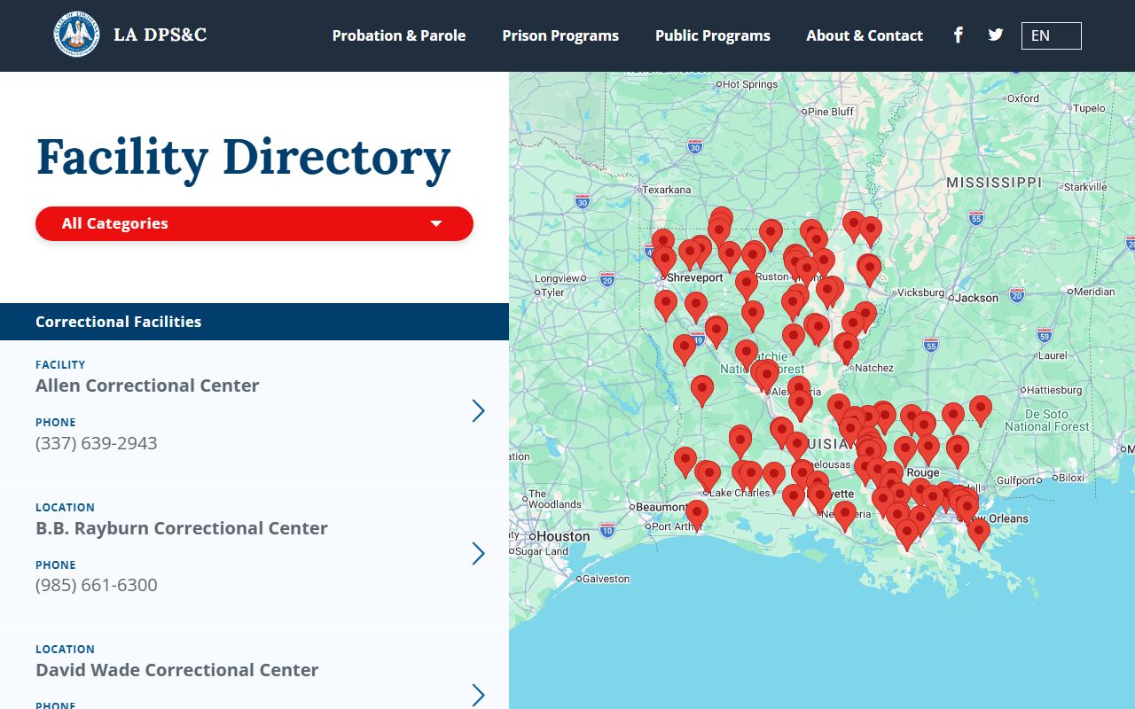 Louisiana DPS&C facility locations directory
