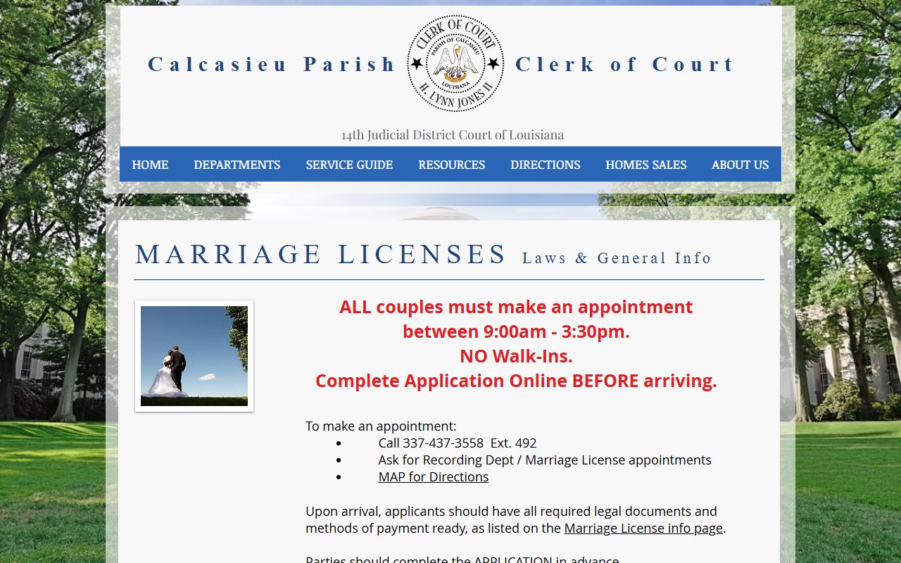 Calcasieu Parish marriage records Clerk marriage license rules