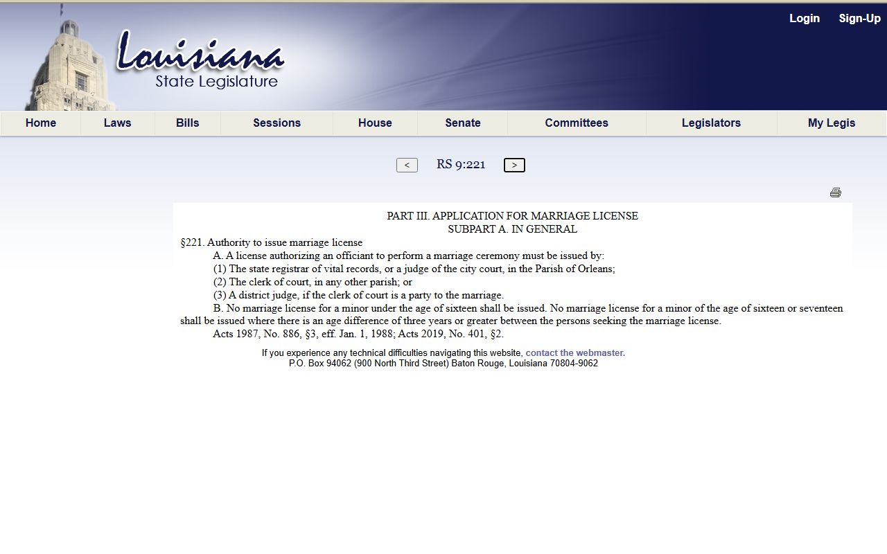 Calcasieu Parish marriage records Louisiana minor marriage requirements