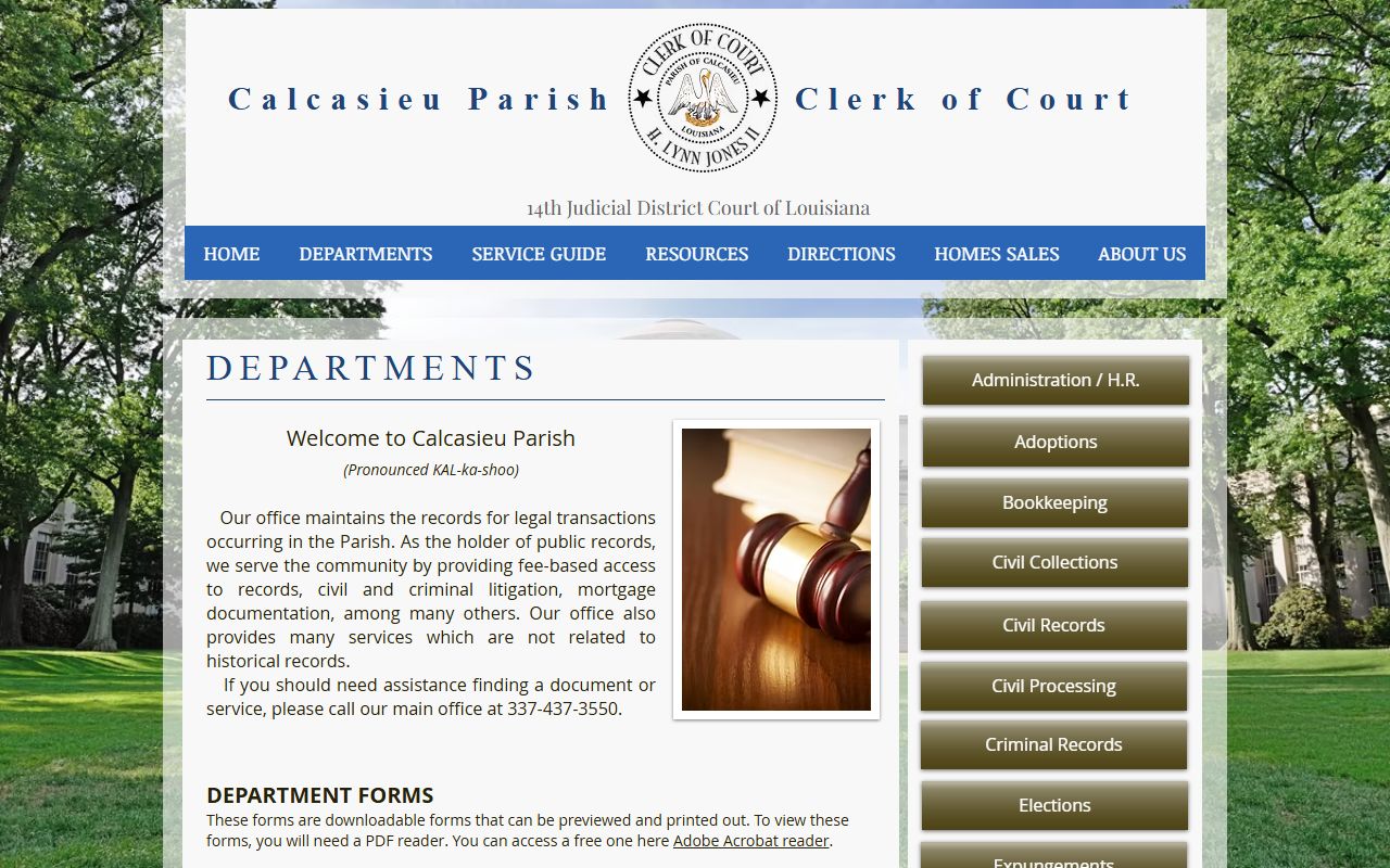 Calcasieu Parish probate records Clerk departments forms source